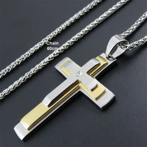 Gold Color Stainless Steel Cross Pendant Necklace Huge Big Pendant