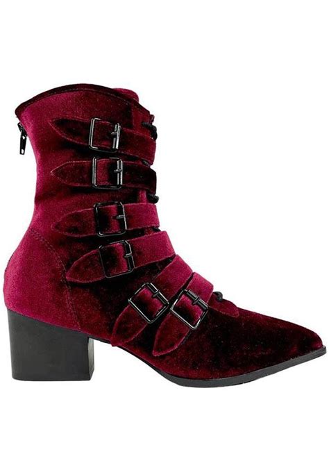 Strangecvlt Coven Burgundy Velvet Boots Buy Online Australia