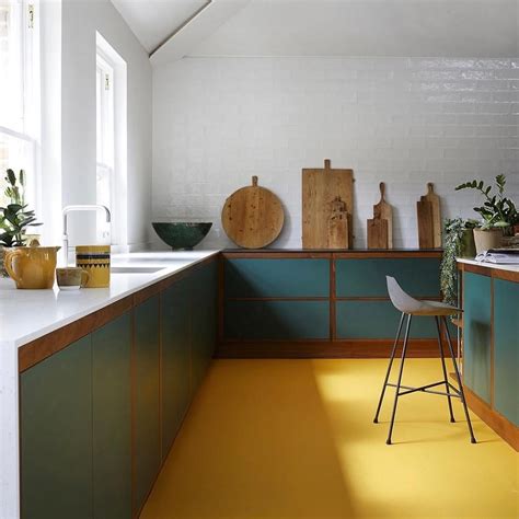 That Fun Yellow Floor Is Vinyl Love The Color Mix With The Teal And