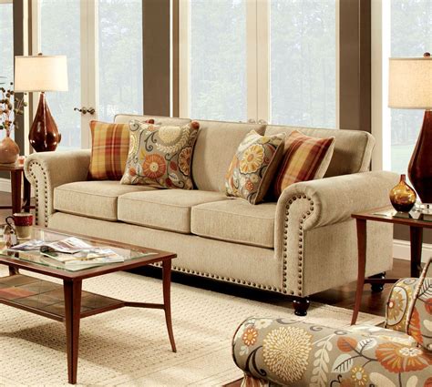 Sm8110 Sf Transitional Tan Fabric Sofa Loveseat Set Luchy Amor Furniture