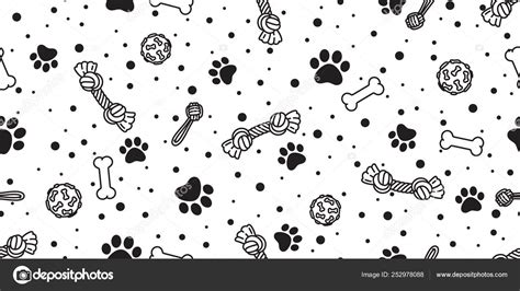 Dog Bone Paw Seamless Pattern Vector Footprint Pet Toy French Stock