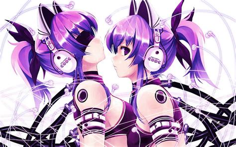 Anime Girls Headphones Exit Tunes Purple Hair Anime Girls Headphones Hd Wallpaper