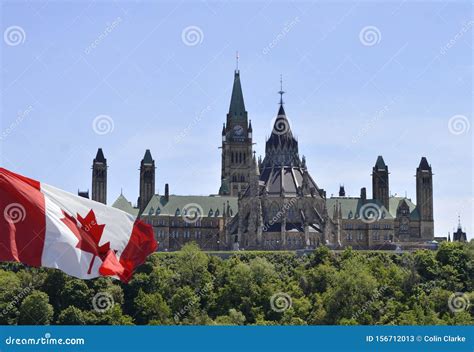 Canadian Parliament Hill With Canada Flag On The Left Side Stock Image