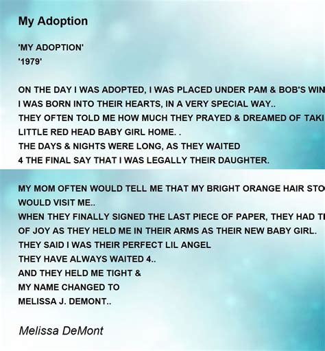 My Adoption My Adoption Poem By Melissa Demont