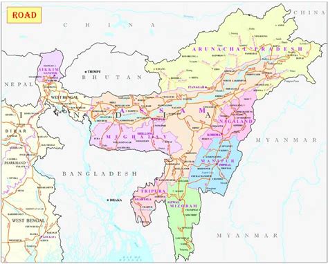 North East India Road Map Road Map Of Northeast India Southern Asia