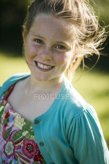 Portrait Of Smiling Girl With Freckles — Cheerful Head Stock Photo