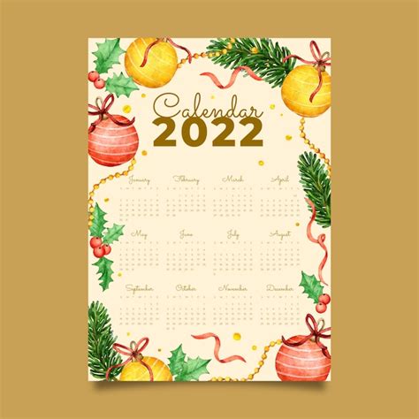 Premium Vector Watercolor 2022 Calendar Template