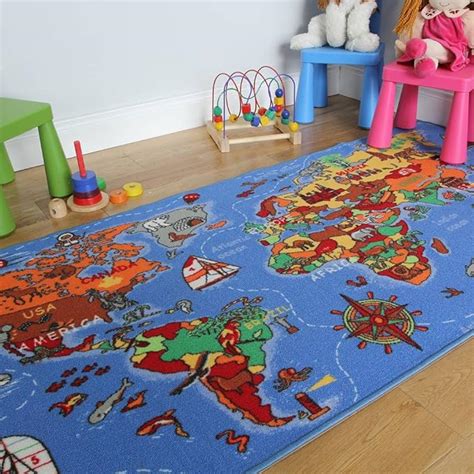 The Rug House Childrens Colourful World Map Countries And Oceans Kids