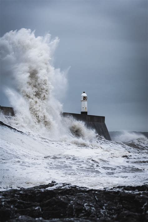 Big Waves Crashing On Lighthouse During Daytime Photo Free Porthcawl