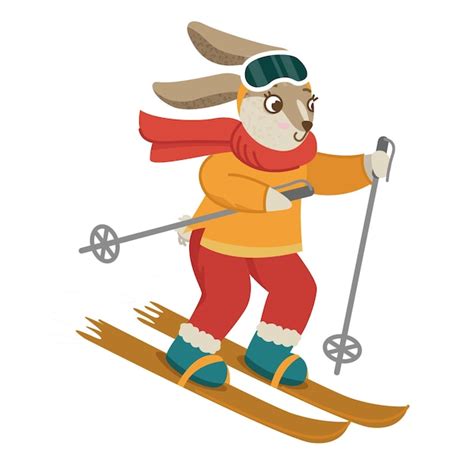 Premium Vector The Rabbit Goes Skiing Cute Rabbit In Winter Christmas