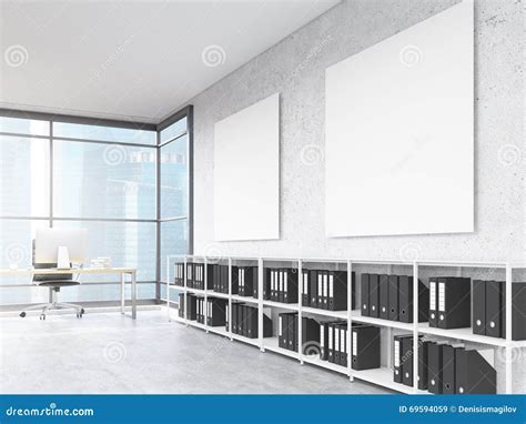 Office Interior With Blank Posters Stock Illustration Illustration Of