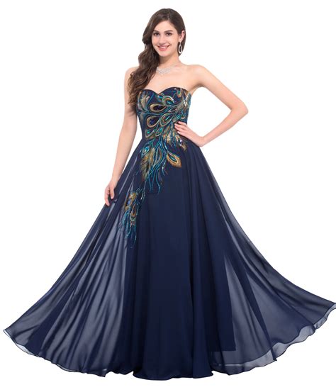 New Chiffon Embroidery Peacock Masquerade Bridesmaid Formal Long Prom Gowns Dresse Summer