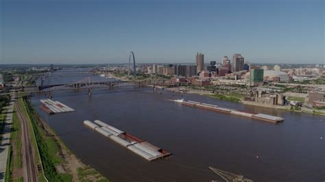 57k Stock Footage Aerial Video Side View Of Mississippi River And