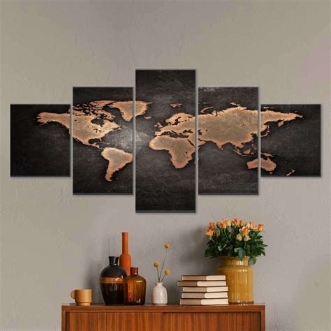 Copper World Map Multi Panel Canvas Wall Art Elephantstock