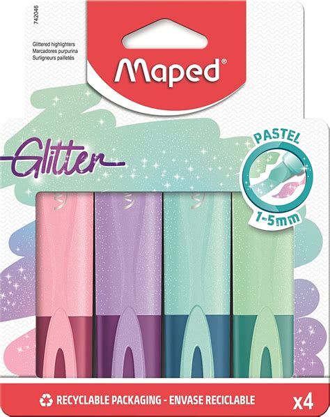 Maped Pastel Glitter Highlighters Pack Of 4 Assorted Colours 742046