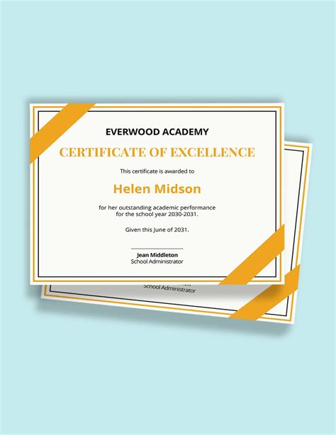 Academic Excellence Certificate Templates Word Design Free Download