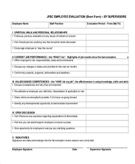 sample employee performance evaluation forms   ms word