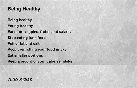 Being Healthy Being Healthy Poem By Aldo Kraas