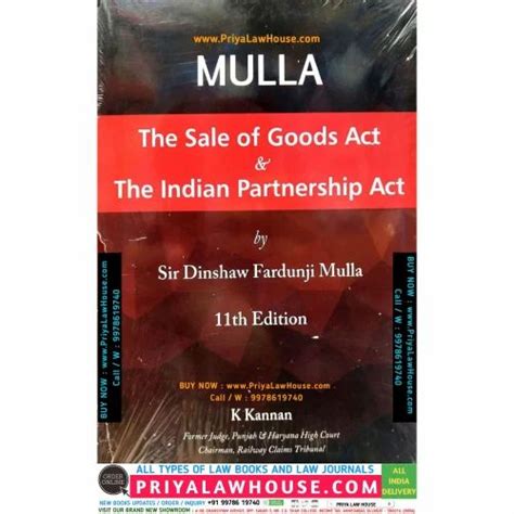 The Sale Of Goods Act The Indian Partnership Act Mulla Th Edn Rp