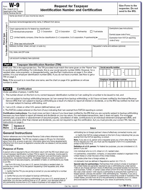 Irs Form W 9 Fillable Printable Forms Free Online