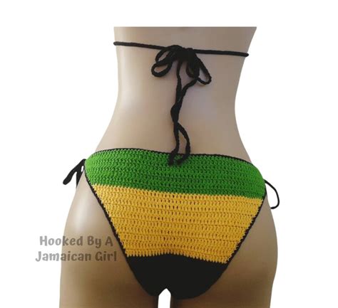 Crochet Jamaican Coverup Skirt Thong Bikini Set Triangular Etsy