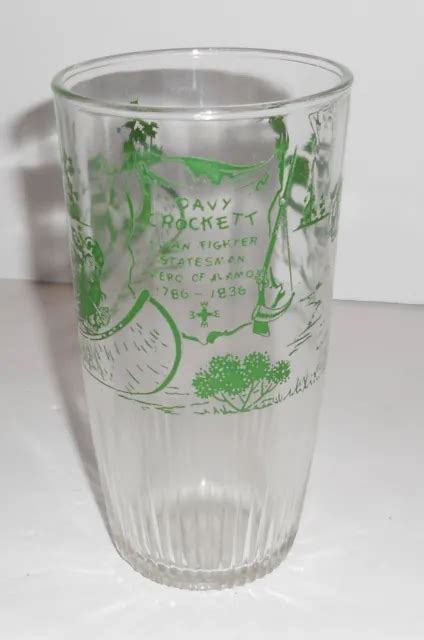 Vintage Hazel Atlas Davy Crockett Green Sour Cream Drinking Glass