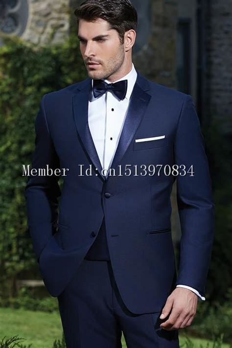 custom made two buttons navy blue groom tuxedos notch lapel groomsmen men wedding tuxedos prom