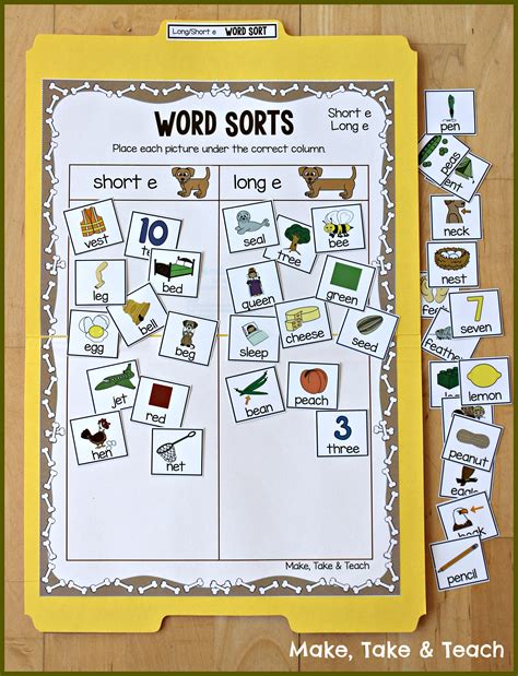 Long And Short Vowel Sounds Picture Sorting Make Take Teach