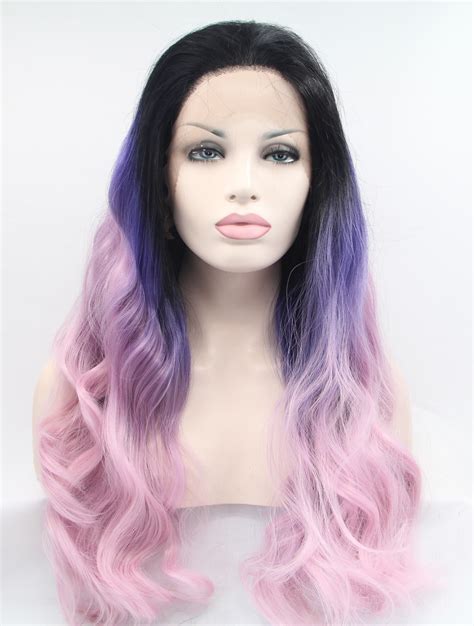 Lace Front Colorful Wigs 23 Wavy Ombre2 Tone Without Bangs Synthetic
