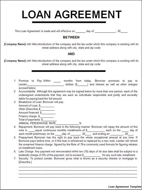 loan agreement form template excel images template loan