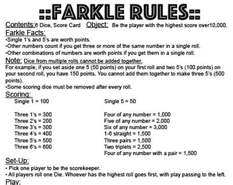 Pdf 11x17 Farkle Rules Instant Download Print Your Own
