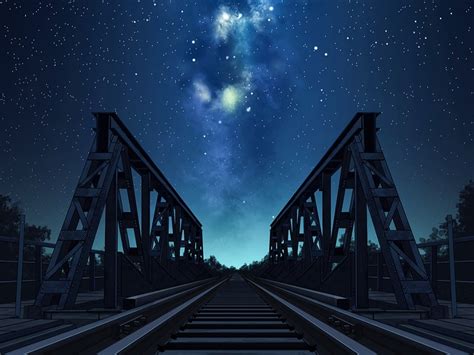 Download Starry Sky Railroad Anime Bridge Night Hd Wallpaper By Liwei191
