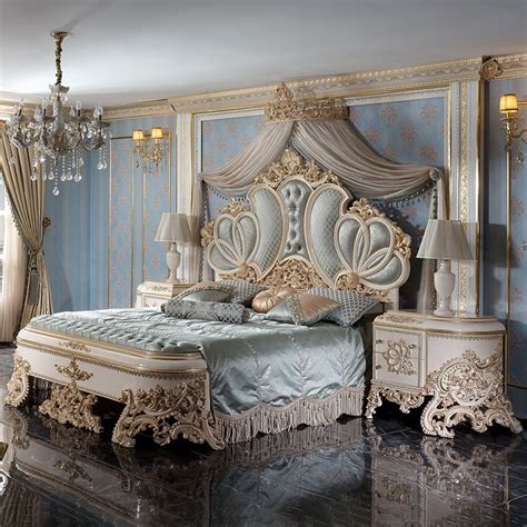 French Baroque Design Wooden Bedroom Furniture Set King Size Bed