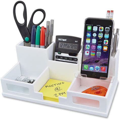 Victor W9525 Pure White Desk Organizer With Smart Phone Holder 6