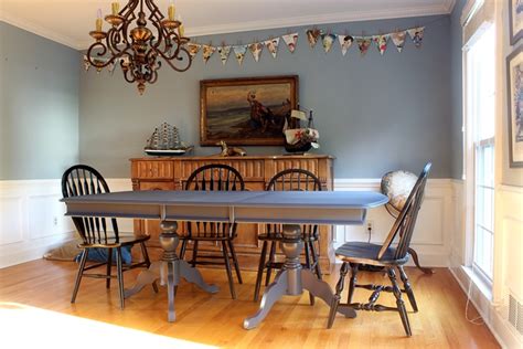 Adeline grey extendable dining table with 4 dining chairs and 1 bench. Our Newly Hale Navy Dining Room Table and the Finish Max Pro Paint Sprayer