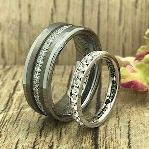 8mm 3mm Tungsten Titanium Wedding Ring His And Hers Eternity Wedding