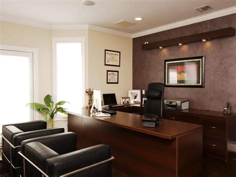 Brown Office With Wood Desk And Leather Chairs Home Office Colors