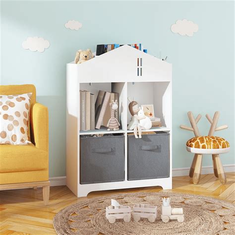 Kids Bookcase Children Bookshelf With Drawer 2 Tier Toy Storage