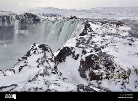 Impressive Godafoss Waterfall In Winter Iceland Stock Photo Alamy