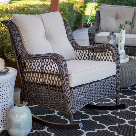 Belham Living Montauk Resin Wicker Outdoor Rocking Chair With Cushions Wicker Rocking Chair