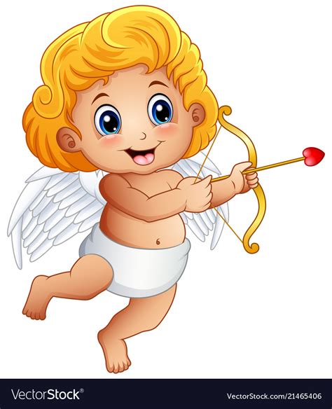 Cartoon Baby Cupid Shoot A Bow Isolated On A White