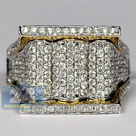 Mens Diamond Pave Signet Ring 14k Yellow Gold 220 Ct