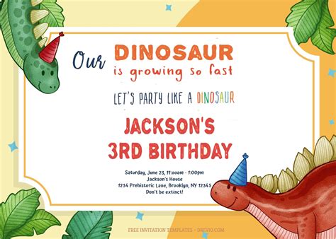 7 Friendly Herbivores Dinosaur Birthday Invitation Templates Title