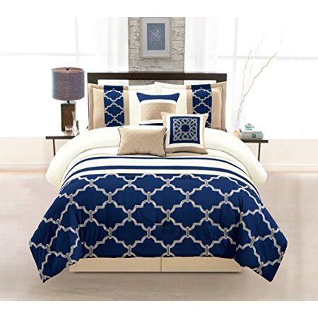 Crayola playful plush royal blue comforter set twin 2pc. WPM 7 Pieces Complete Bedding Ensemble Navy Blue Taupe ...