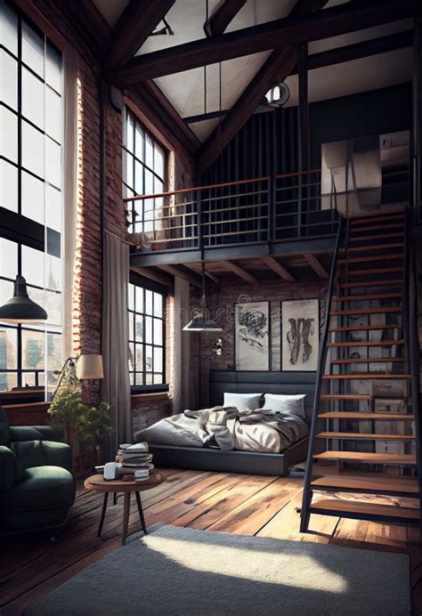 designer master bedroom in loft style ai generated stock illustration illustration of