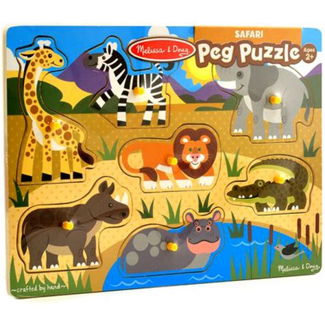 Melissa And Doug Safari Peg Wooden Puzzle Ages 2 4 Years Old 7 Pieces