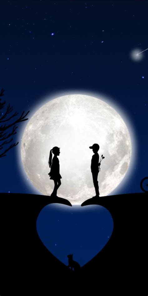 Our romantic photo frames are a must for those who want to enrich their cute photos with more originality online. Heart, moon, couple, silhouette, art, 1080x2160 wallpaper | Love wallpaper backgrounds