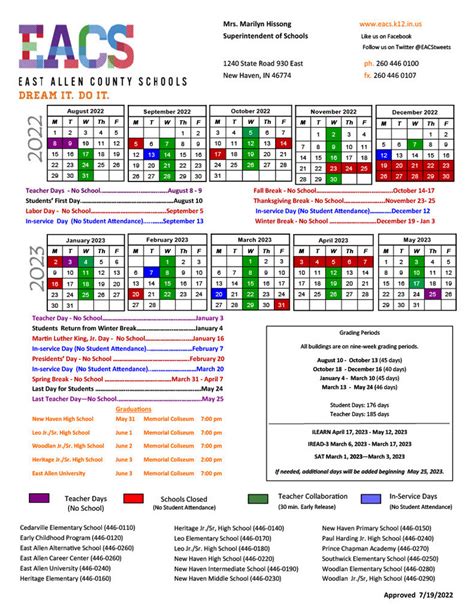 School Calendar 20222023 Cedarville Elementary