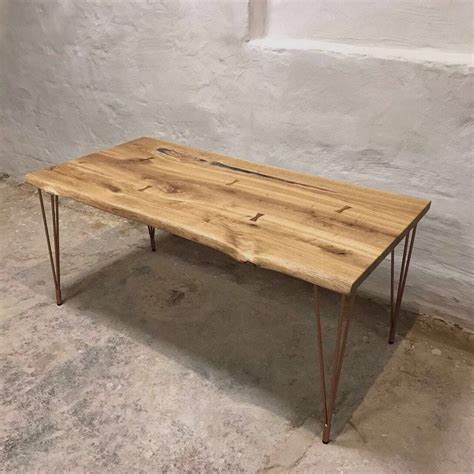 Hairpin Legs Live Edge Oak Industrial Dining Table By Cosywood