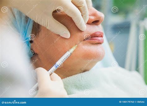 senior woman cosmetologic injection rejuvenation skin procedure stock image image of healthy